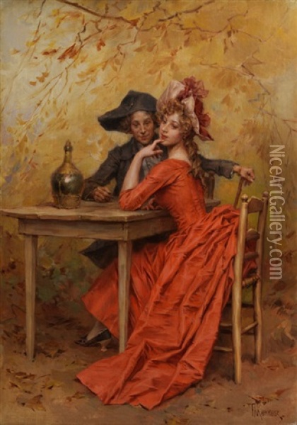 Liebespaar An Einem Tisch Im Freien Oil Painting - Frederik Hendrik Kaemmerer