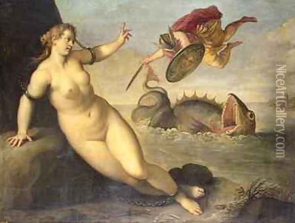 Perseus Rescues Andromeda, c.1610 Oil Painting - Palma Vecchio (Jacopo Negretti)