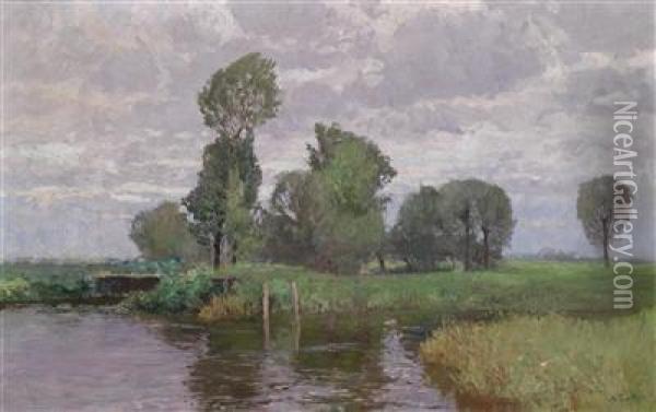 Landscape With Stream Oil Painting - Alfred Zoff