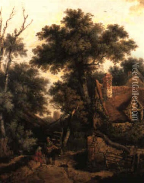 A Cottage Scene Oil Painting - John Berney Ladbrooke