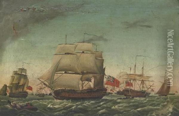 The Fleet Arriving Back At Spithead After A Great Victory Oil Painting - Francis Swaine