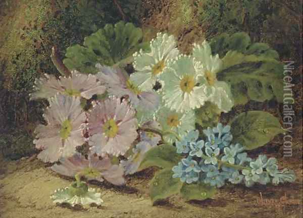 Summer flowers on a mossy bank Oil Painting - Oliver Clare