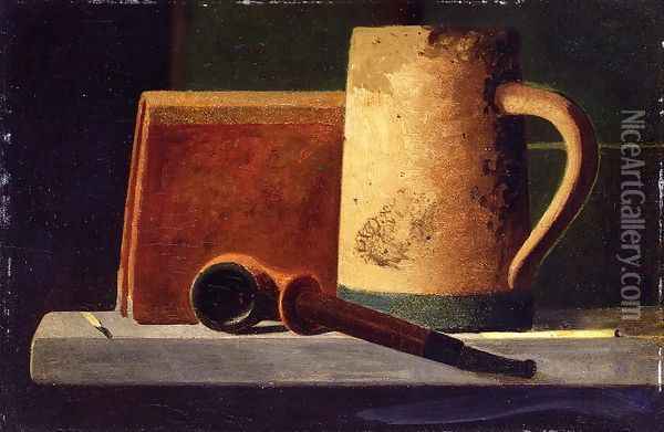 Mug, Pipe and Book in Window Ledge Oil Painting - John Frederick Peto