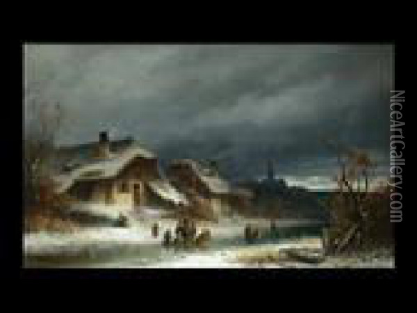 Winterliche Abendstimmung Oil Painting - Anton Doll