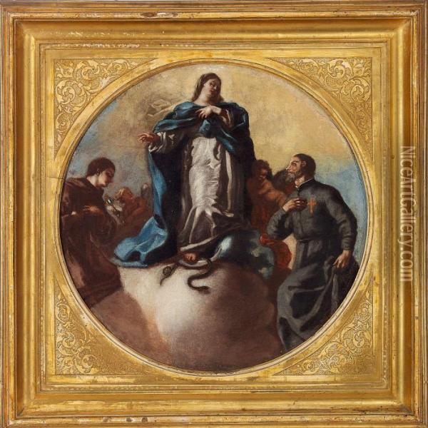 The Virgin Mary And Two Saints Oil Painting - Francesco Solimena