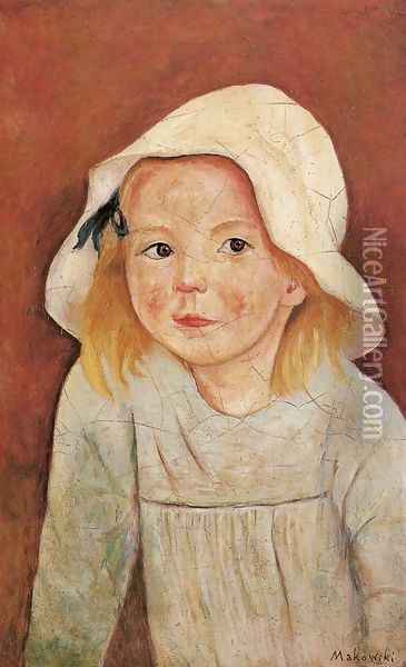 Girl in a White Hat Oil Painting - Tadeusz Makowski