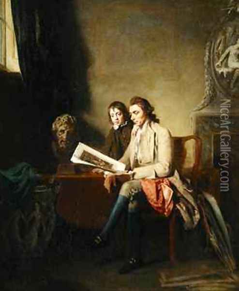 Portrait of a Man and a Boy looking at Prints 1765-70 Oil Painting - John Hamilton Mortimer