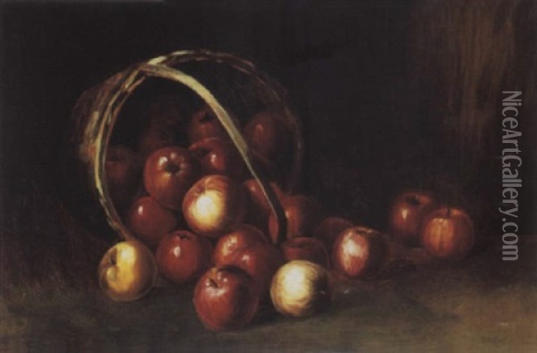 Apples Spilling From A Basket Oil Painting - Albert Francis King