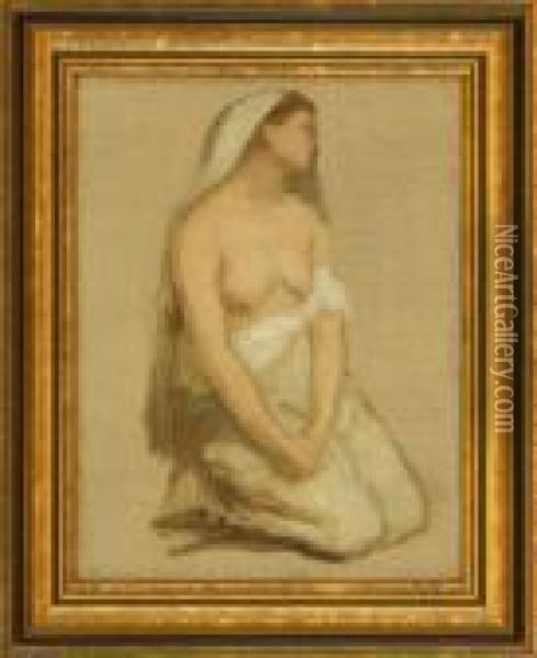 Sketch Of A Kneeling Woman. Unsigned. Oil Painting - Pierre-Cecile Puvis De Chavannes