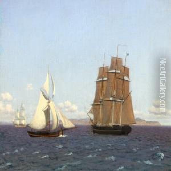 A Frigate And A Sloop Oil Painting - Christoffer Wilhelm Eckersberg