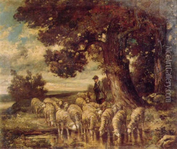 Mouton S'abreuvant Oil Painting - Charles Emile Jacque