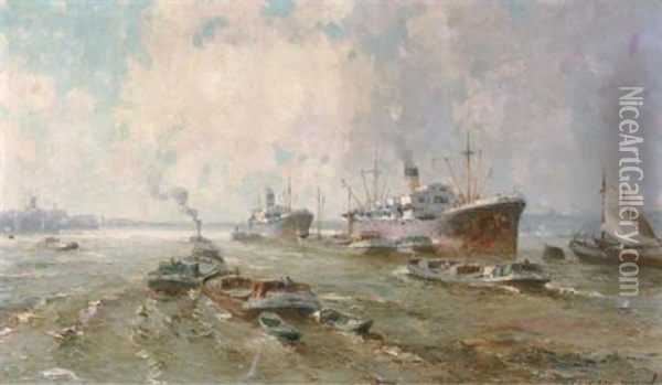 Rotterdam Harbour Oil Painting - Gerard Delfgaauw