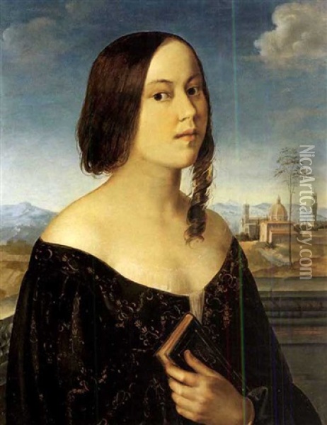 Portrat Einer Jungen Frau Mit Buch, Im Hintergrund Florenz Oil Painting - Heinrich Maria von Hess