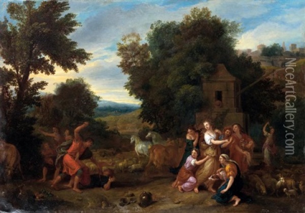 Moise Et Les Filles De Jethro Oil Painting - Charles Le Brun