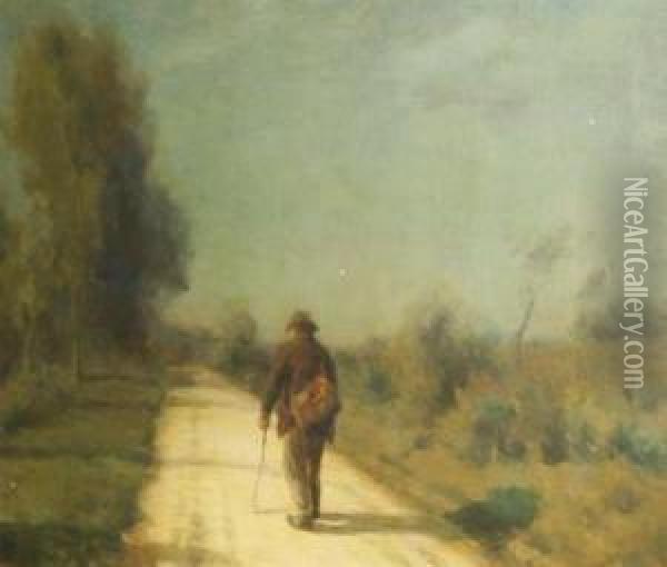 French, - Man On A Sunlitpath Oil Painting - Francois Charles Cachoud