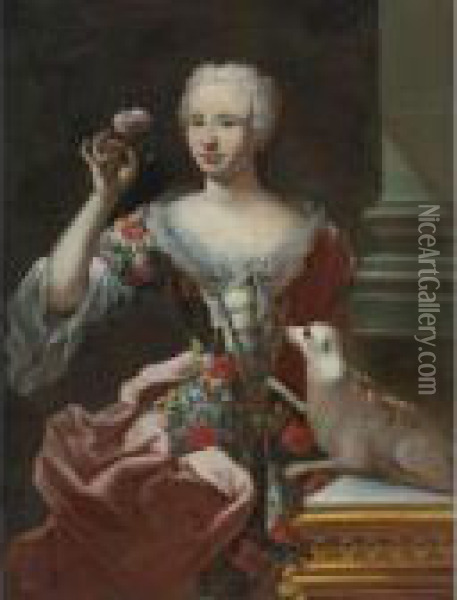 Portrait Of A Lady With A Dog Oil Painting - Antoine Pesne