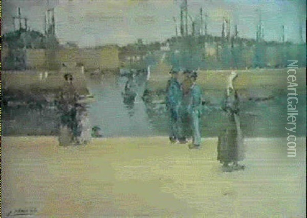 A Breton Harbour Oil Painting - Joseph Milner Kite