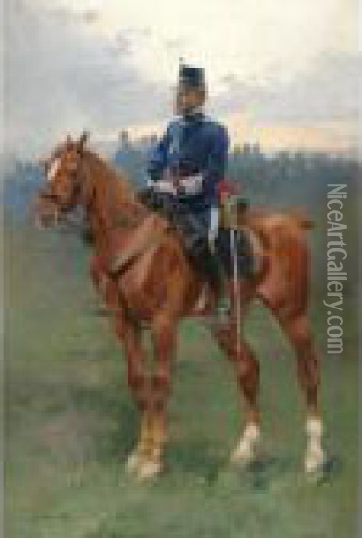 Jinete De Caballeria De Estado Mayor (soldier On Horseback) Oil Painting - Josep I Cusachscusachs