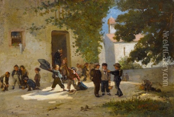 Die Schulpause Oil Painting - Alfred-Paul-Emile-Etienne Dumont