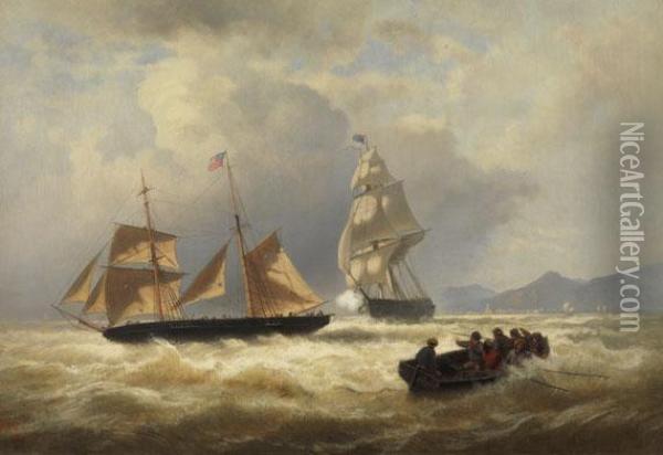 Seegefecht Zwischen Segelschiffen Der Usa Und Grosbritanniens Oil Painting - Wilhelm Emil Meyer-Rhodius