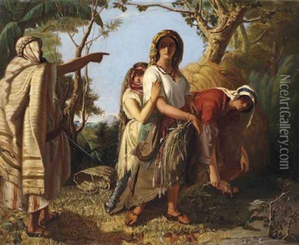 Boaz Speaks To Ruth At The Barley Field Oil Painting - Julius Josephus Gaspard Starck