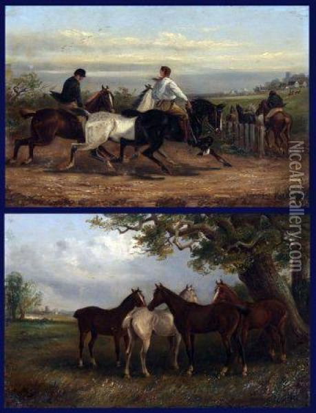 Horses Grazing Under A Tree Oil Painting - Thomas Smythe