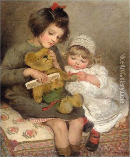 Combing Teddy Oil Painting - Sara McGregor