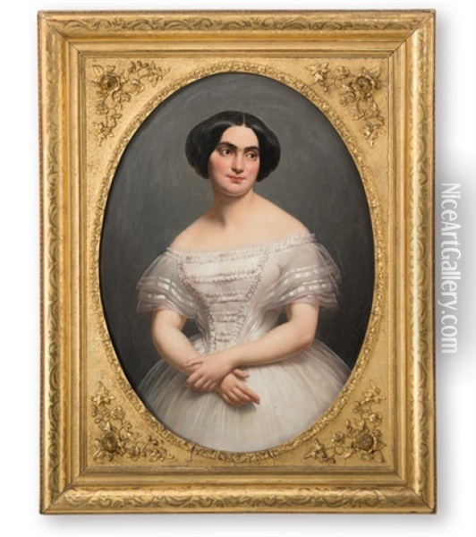 Bildnis Einer Jungen Frau In Weissem Kleid Oil Painting - Augustin Charles G. van den Berghe