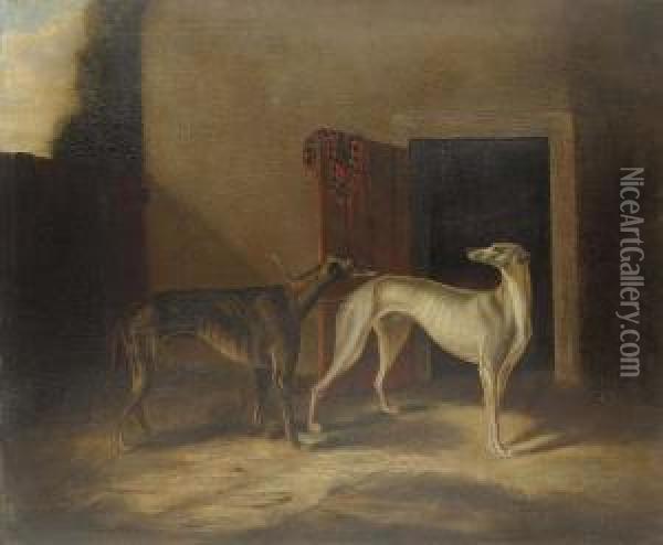 Two Prize Greyhounds Oil Painting - Samuel Spode