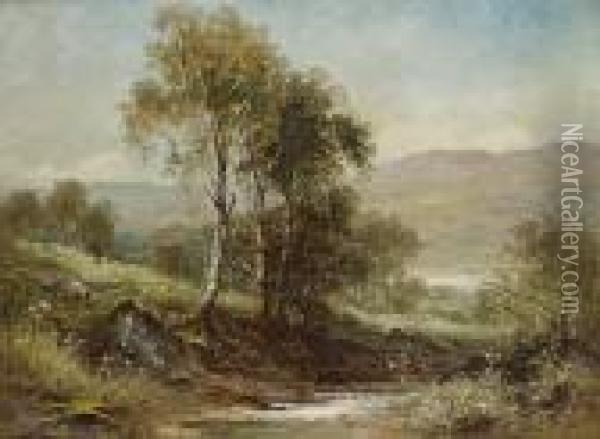 A Hazy Morning On The Welsh Hills Oil Painting - Benjamin Williams Leader