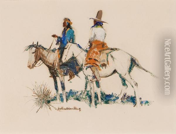 Two Indians On Horseback Oil Painting - Laverne Nelson Black