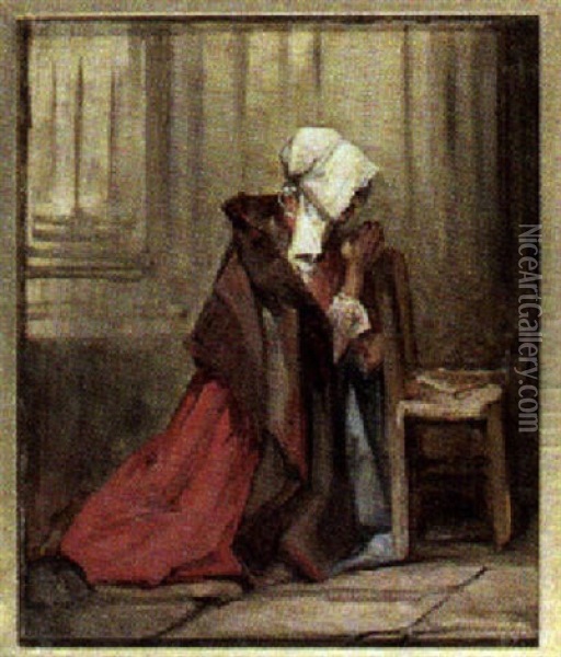 Flemish Woman Praying Oil Painting - John Scarlett Davis