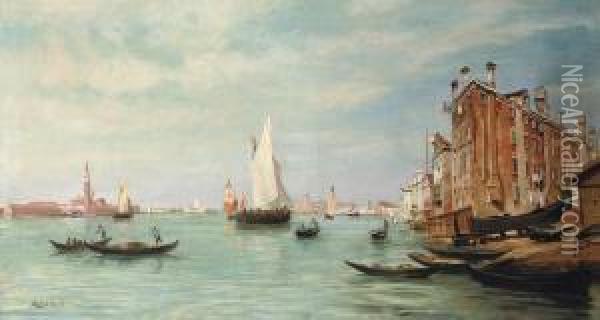 Canale Della Giudecca, Palazzo Ducale And Santa Maria De La Salute, Venice Oil Painting - Robert Charles Gustave Laurens Mols