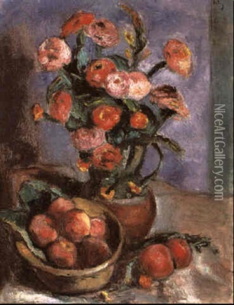 Flores Y Frutas Oil Painting - Manuel Ortiz De Zarate