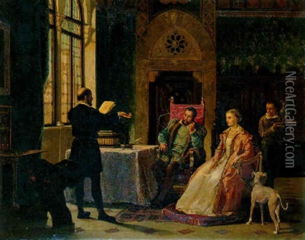 Der Vortrag Eines Kunstlers Vor Grossherzog Cosimo I. Von Toskana Und Seiner Gemahlin Oil Painting - Narciso Malatesta