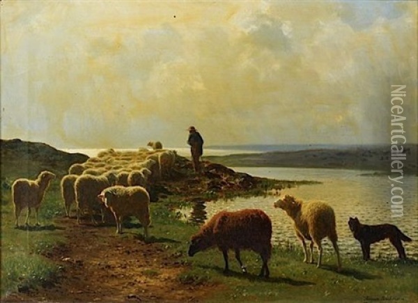 Troupeau De Moutons En Bord De Mer Oil Painting - Auguste (Francois Auguste) Bonheur