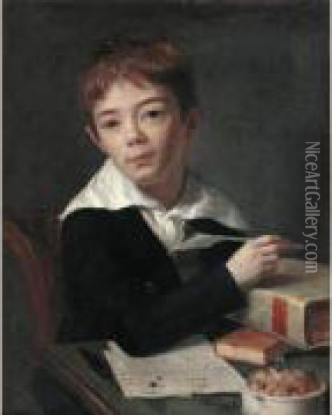 Portrait D'un Jeune Garcon A Son Bureau Oil Painting - Michel-Martin Drolling