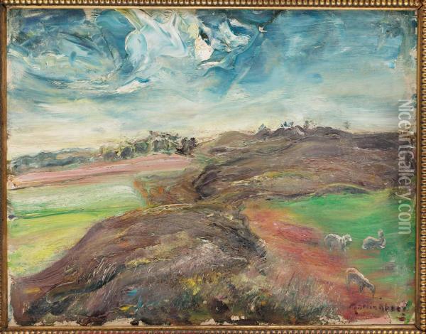 Landskap Med Betande Far Oil Painting - Martin Aberg
