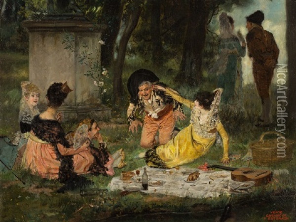 Picnic Oil Painting - Antonio Casanova y Estorach