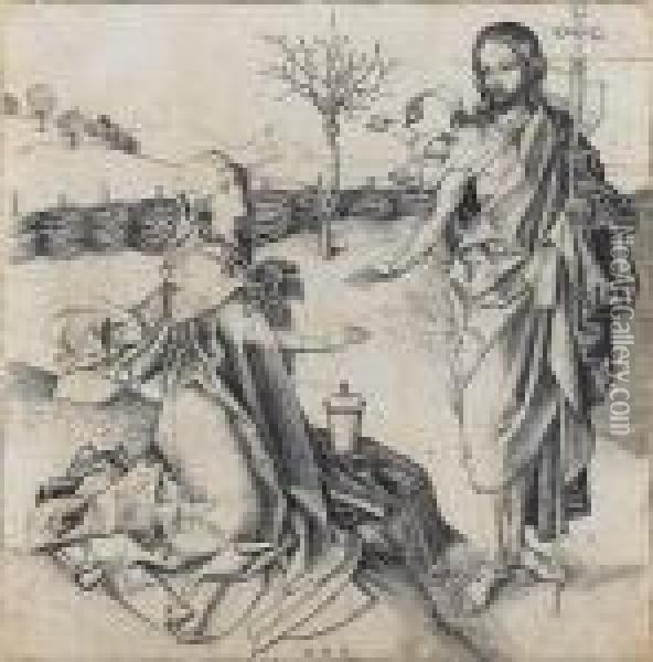 Christ Appearing To The Magdalen - Noli Me Tangere (lehrs 15; Bartsch 26) Oil Painting - Martin Schongauer