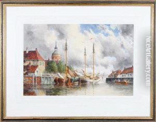 A Dutch Canal Scene Oil Painting - Norris Fowler Willatt