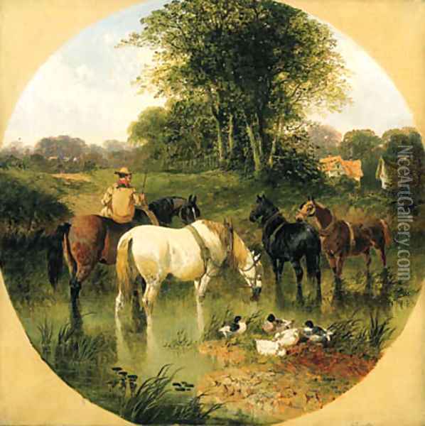 Horses Watering Oil Painting - John Frederick Herring Snr