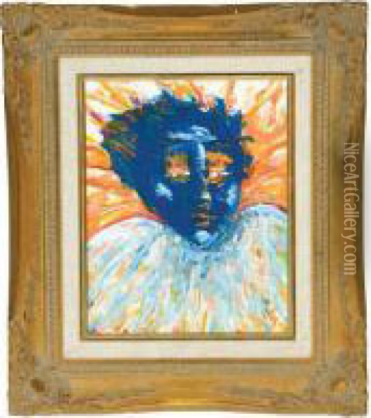 Modern Portrait In Blue Oil Painting - Wilhelm George Wagner