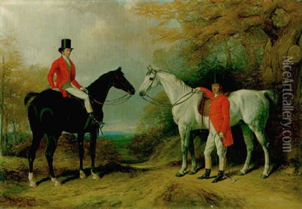 Portrait Of Samuel Richard Block, Of Greenhill, Barnet, Later High Sheriff Of Hertfordshire, And His Third Son, Adam Henry Block Oil Painting - William Barraud