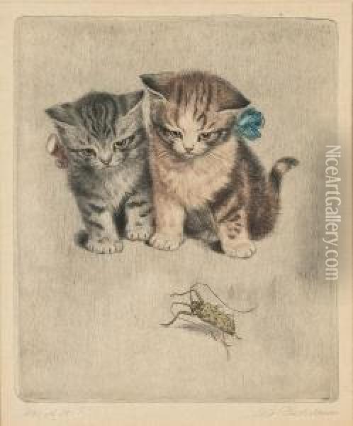 Zehn Katzen- Und Kinderportraits Oil Painting - Meta Pluckebaum