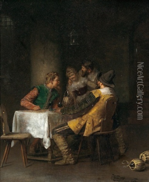 Frohliche Runde Im Weinkeller Oil Painting - Alois Binder