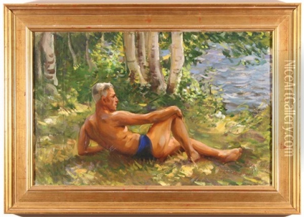 Reclining Male Figure In The Forest Oil Painting - Nikolai Vasilievich Kharitonov