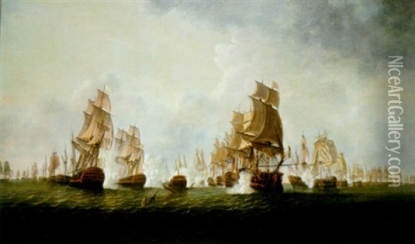 A Large Scale Anglo-french Naval Engagement (the Battle Of The Saintes?) Oil Painting - William Elliott