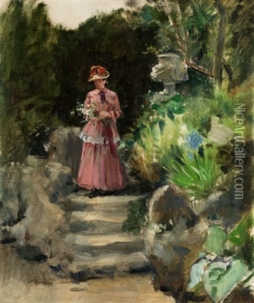 Dame Im Park Oil Painting - Adolphe Louis Charles Crespin