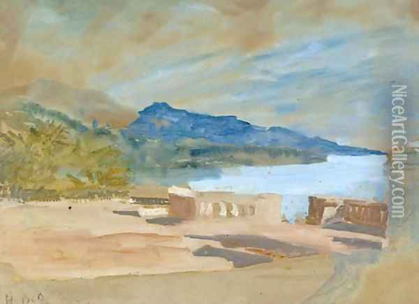 View from a terrace over a lake Oil Painting - Hercules Brabazon Brabazon
